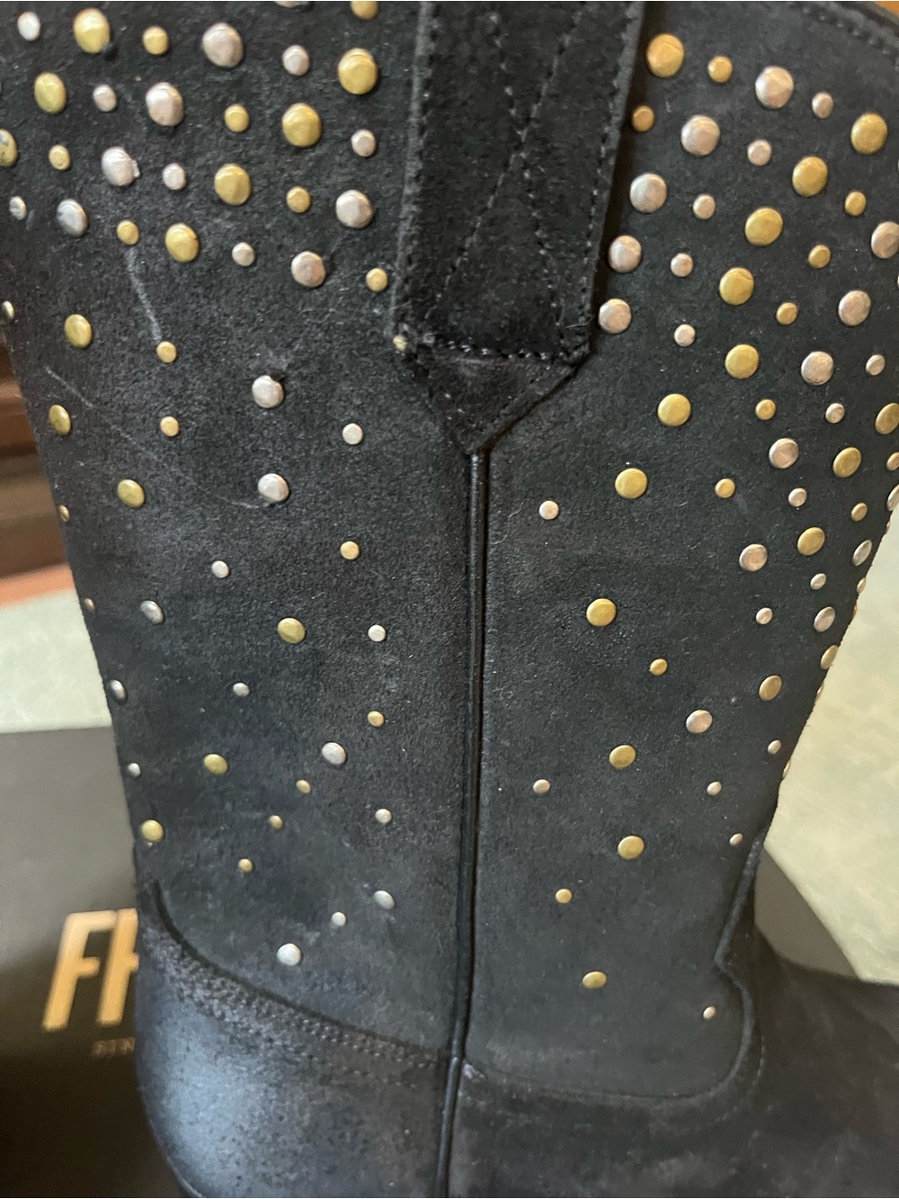 Frye Black Suede Studded Western Boot NWT - Picture 6 of 9